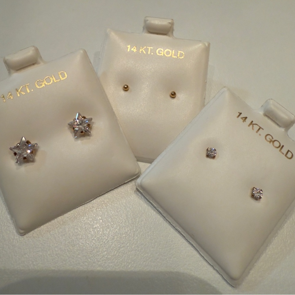 Three Pairs 14k Yellow Gold Dainty Stud Earrings